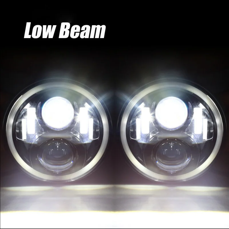 1Pair 7Inch LED Headlight White Halo Ring Angel Eyes+Amber Turning Signal Led headlamp For Jeep Wrangler JK TJ CJ 2007-2016 (3)