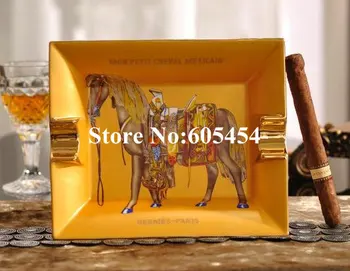 

2019 porcelain ashtray bone china Square horse design outline in gold shape cigar ashtray cigarette decoration gift