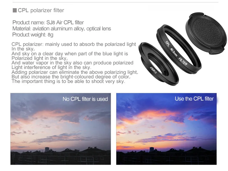 4 IN 1 set SJCAM Accessories 40.5mm CPL Filters + UV + 40.5mm Lens Cap for SJ6 Legend/ SJ7 Star SJ8 Sports Action Camera Lens