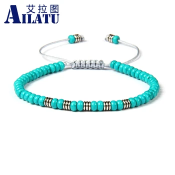 

Ailatu Men Jewelry Blue Howlite Flatbed Macrame Bracelet with vintage Color Spacer Beads Mix Colors 10pcs/lot