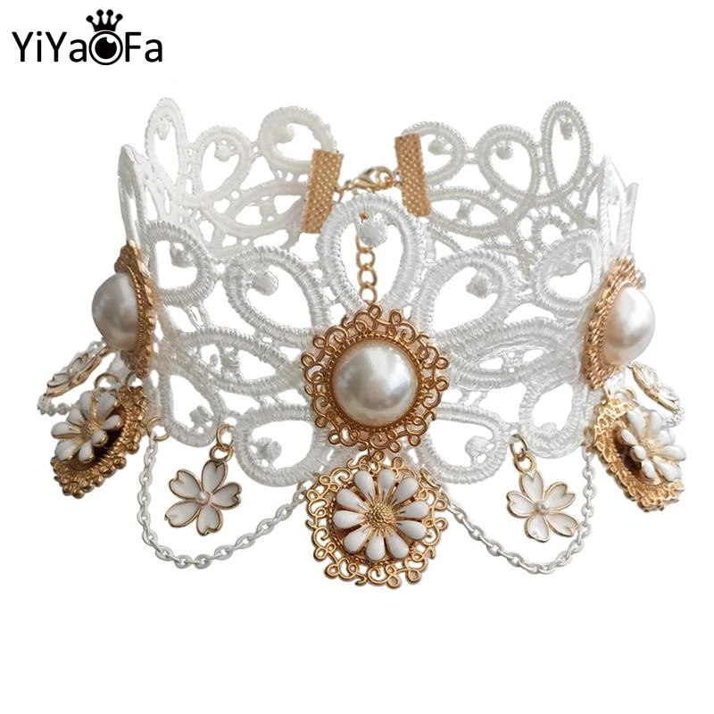 

YiYaoFa Vintage Choker Necklace Lace Necklace Handmade Pendant False Collar Necklace For Women Accessories Jewelry GN-124