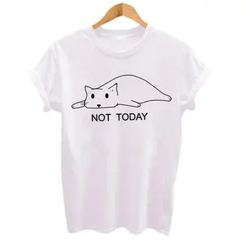 

Not Today Lazy Cute Kitten Graphic Tees Women Polyester Fit Tshirts Casual Summer Tees & Tops Black Harajuku Kawaii Tee Shirts