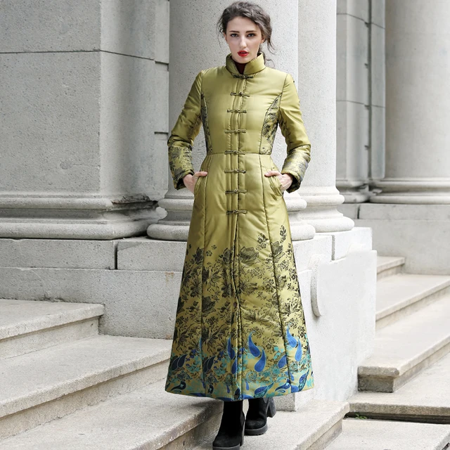 Best price at $144 Cheap 2016 S-3XL Cotton Printing Women Winter Parka Plus Size X long Jacket Chinese Style Warm Overcoat Manteau Femme