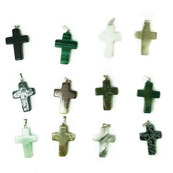 

Hot sale Vintage 24pcs Mixed Lots Jesus Christ Prayer Stone Cross Necklace Pendant Charm Women Jewelry CN-BTB686-01