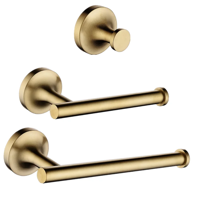 

Robe Hook 3-piece Bathroom Hardware Set Brushed Gold Toilet Roll Paper Holder Bathroom Accessories Towel Ting Wall Towel Bar