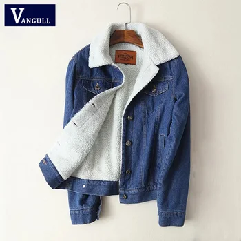 

Vangull Women lambswool jean Coat Spring Autumn Winter New 2018 Long Sleeves Warm Jeans Coat Outwear Wide Denim Jacket Outwear