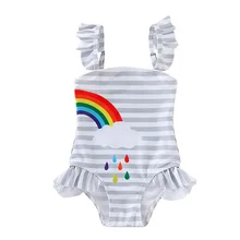 ARLONEET, Цельный купальник, детский купальник для девочек, детский цельный купальник без рукавов в полоску с рисунком радуги