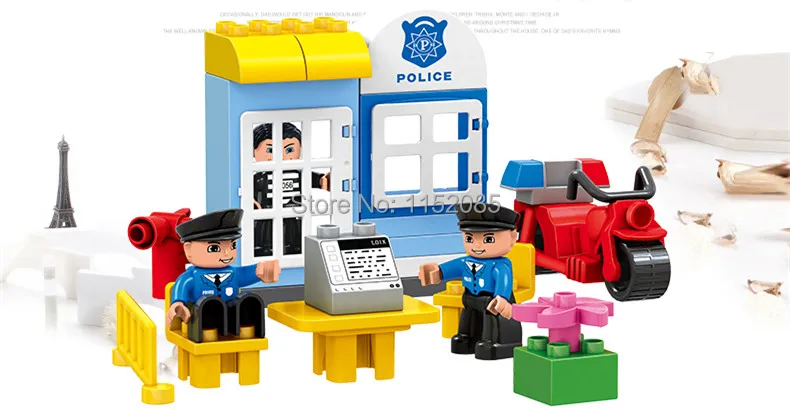 95 шт. большой строительные блоки полицейский участок комплект дети играют роль игрушки мальчиков подарок 100% совместимость