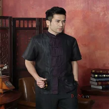 Розничная, черные китайские традиционные мужские кунг-фу топы, рубашка с вышивкой Тотем рубашка с карманом, размер M L XL XXL XXXL 4XL