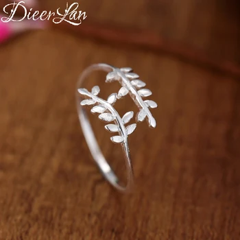 

DIEERLAN New Arrivals Real 925 Sterling Silver Rings for Women Adjustable Size Leaf Ring Fashion sterling-silver-jewelry