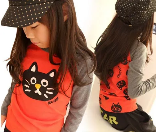 Детские топы из хлопка, Детские футболки для маленьких девочек, весенне-Осенние футболки с длинными рукавами и рисунком кота - Цвет: tshirt in pic j