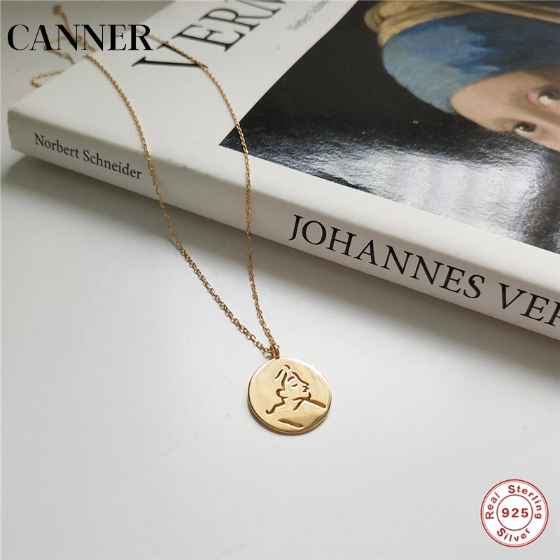 

CANNER Vintage Long Chain Sweater Necklaces Carved Rose Flower Abstract Human Face Pendant Necklaces For Women Korean Jewelry R4