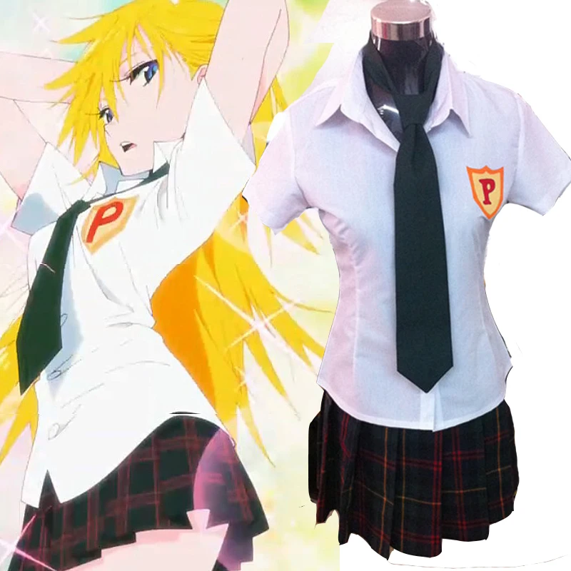 

Wholesale Anime Panty & Stocking with Garterbelt Heroine Cosplay Costume Japan School Uniform Shirt+Badge+Tie+Skirt