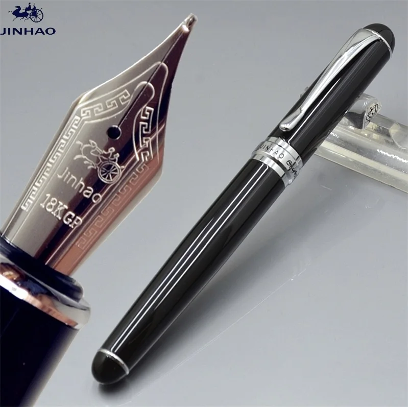 Bright black JINHAO 750 бренд 12 цветов металлическая авторучка с серебряным зажимом офисные канцелярские модные перо с широким основанием шариковая ручка подарок LAM - Цвет: Bright black