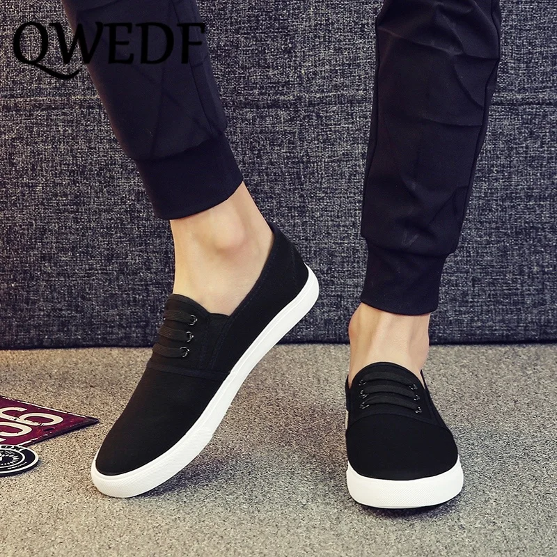 

QWEDF 2019 New Flat casual shoes men adult soft rubber sole High Quality light fashion Elastic band canvas loafers shoes ZZ-059