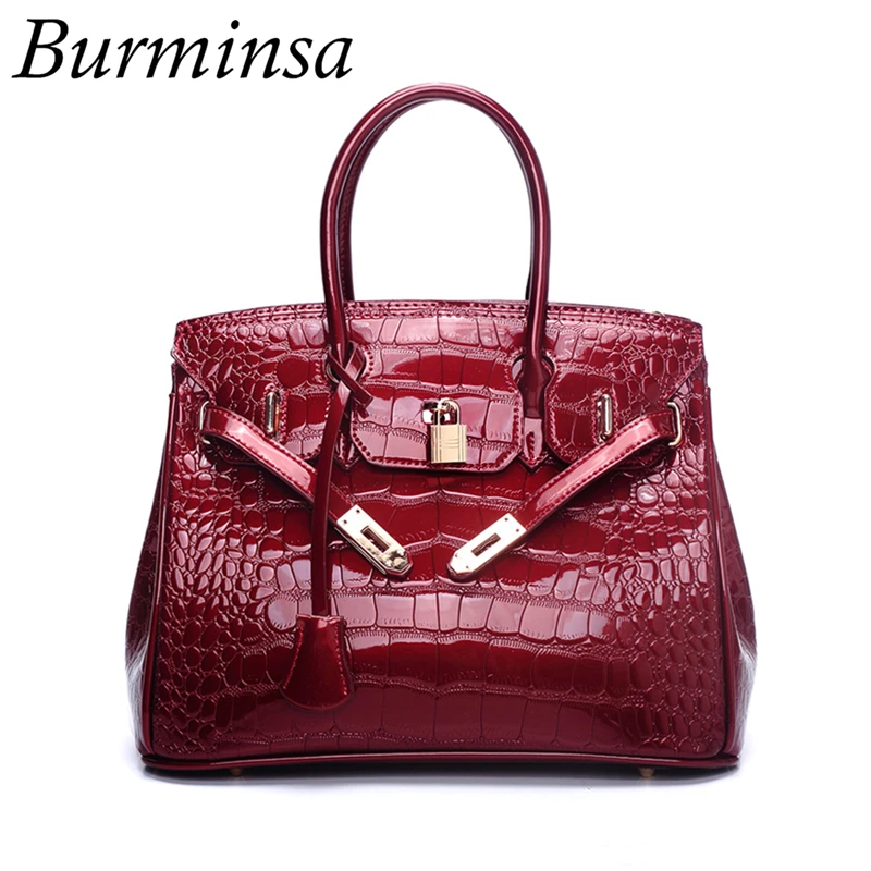 

Burminsa Crocodile Vintage Patent Women Bags Designer Handbags High Quality Shoulder Messenger Bags Ladies Luxury Tote Bags 2018
