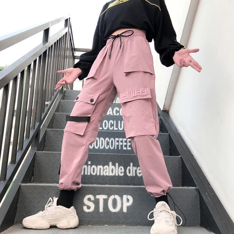 Outono streetwear calças femininas bordado calças de