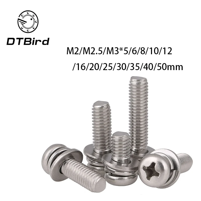 

304 Stainless Steel Round Head Three Combination M2 M2.5 M3 M2.5*6 M2.5*8 M2.5*10 M3*5 Screws 2017 Hot Sale DT2