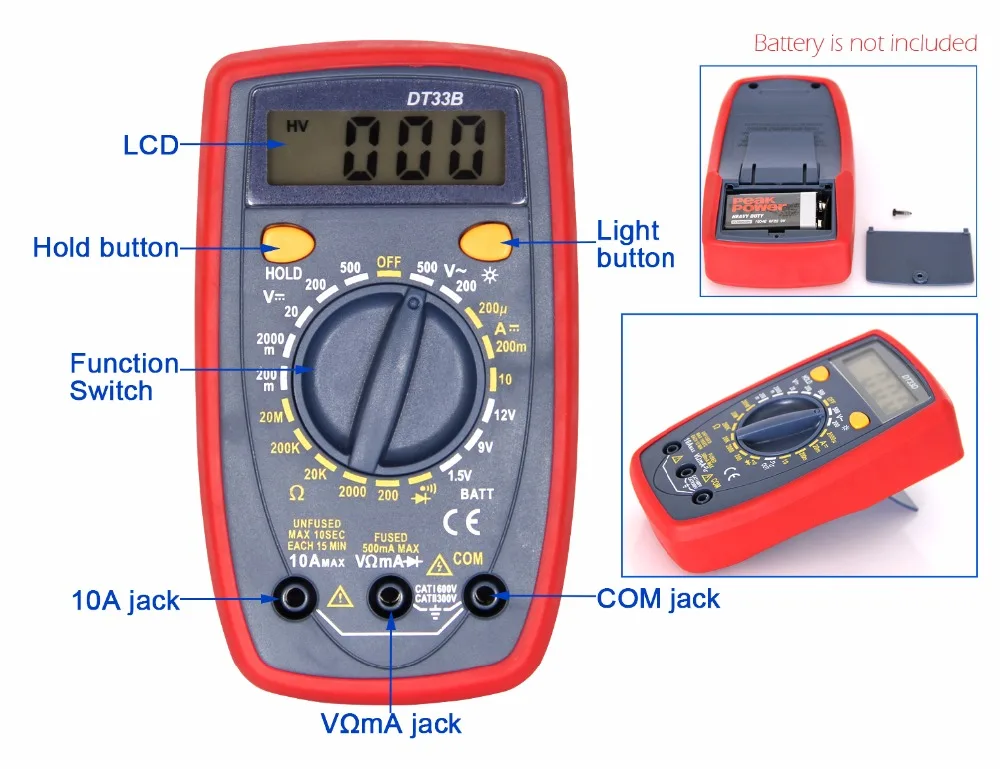 DT33B Подсветка Зуммер портативный мини цифровой мультиметр защита AC DC Амперметр Вольтметр Ом метр Удержание данных батарея тест