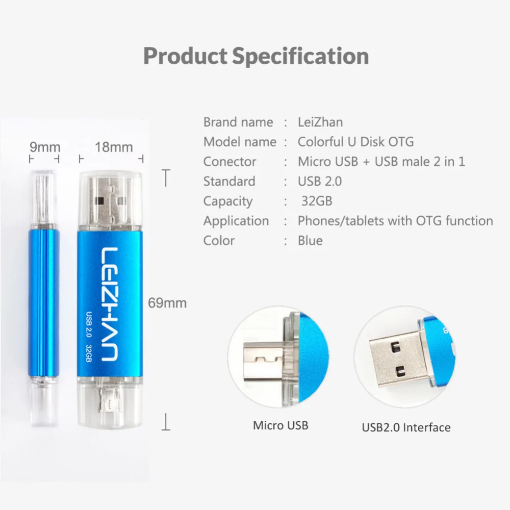 LEIZHAN OTG USB флеш-накопитель Micro USB флеш-накопитель 128 Гб 64 ГБ 32 ГБ 16 ГБ 8 ГБ 4 ГБ Android телефон флеш-накопитель 2,0 USB флешка мобильный u-диск