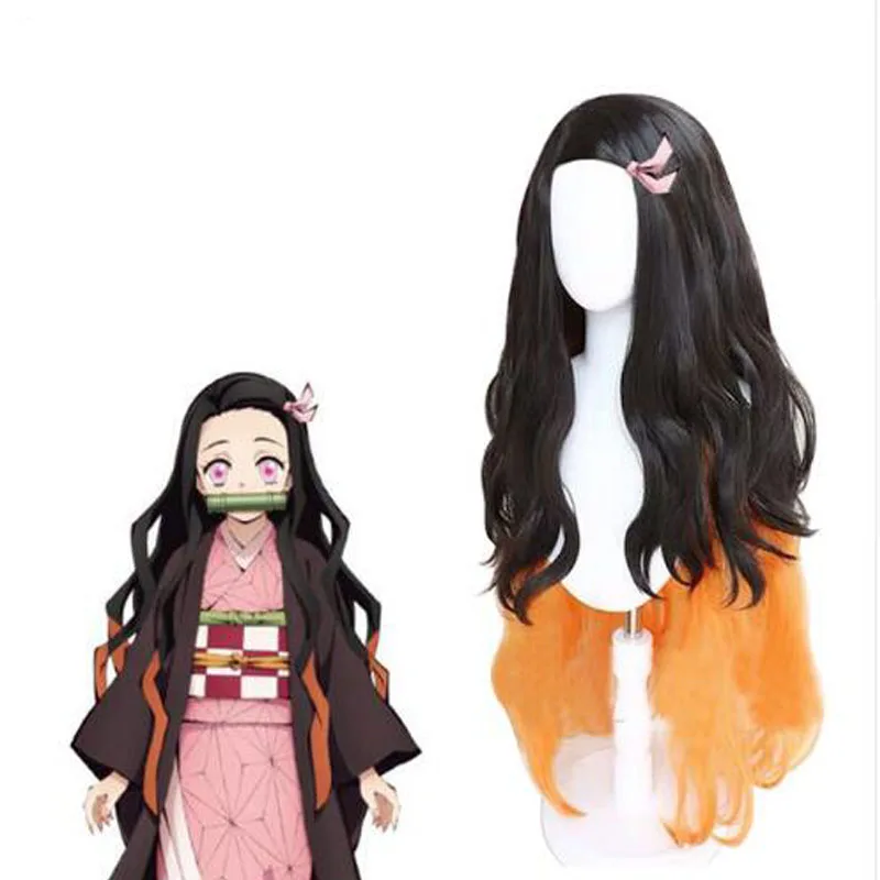 Kamado Nezuko парик для косплея клинок убийцы демона Kimetsu no Yaiba аниме на Хэллоуин 100 см