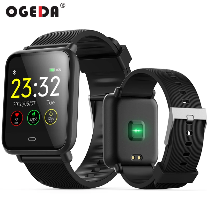 

OGEDA Smart Men Watch Fitness Track Blood Pressure Smartwatch Message Display Heart Rate 30M Waterproof Smart Clock Q9S Rubber