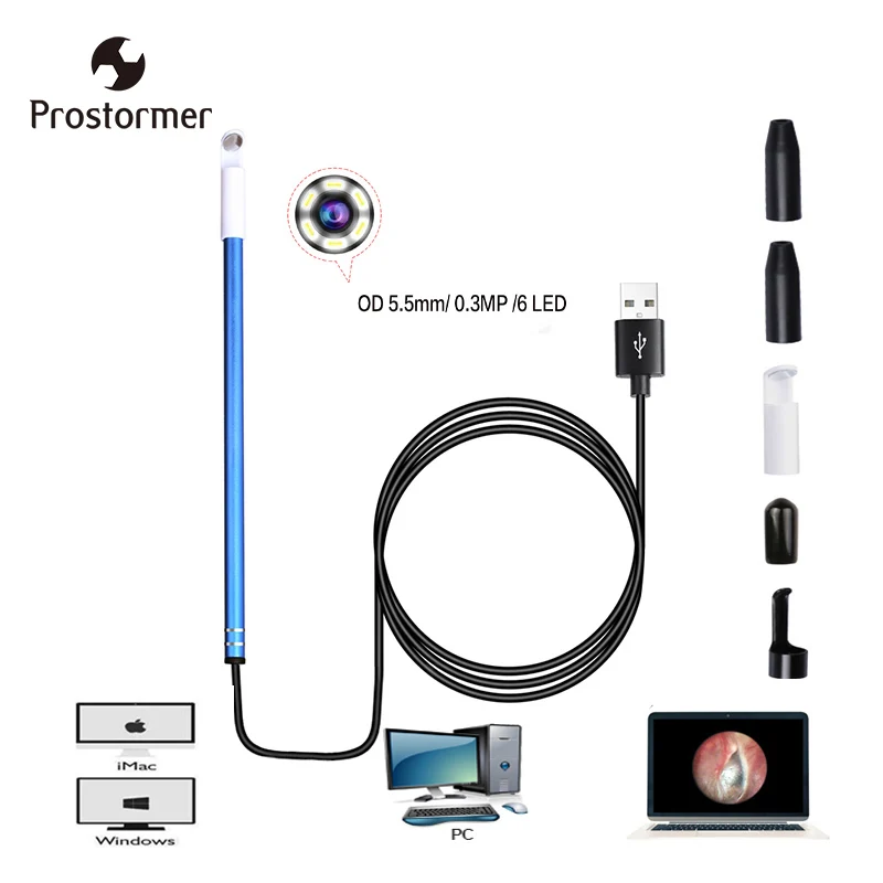 

Prostormer 0.3 Megapixel HD Pixel USB Endoscope 6Led 5.5Mm USB Personal Care Peep Inspection Ear Nose Endoscope 19