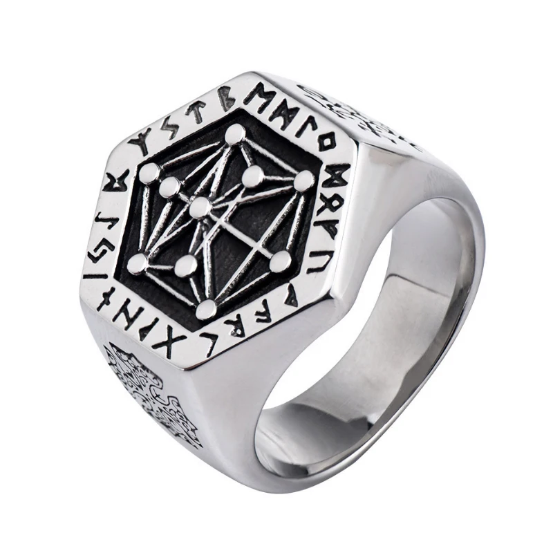 

New Nordic mythology Viking rune stainless steel rings for man and women Kabala totem Index Ring fashion jewelry