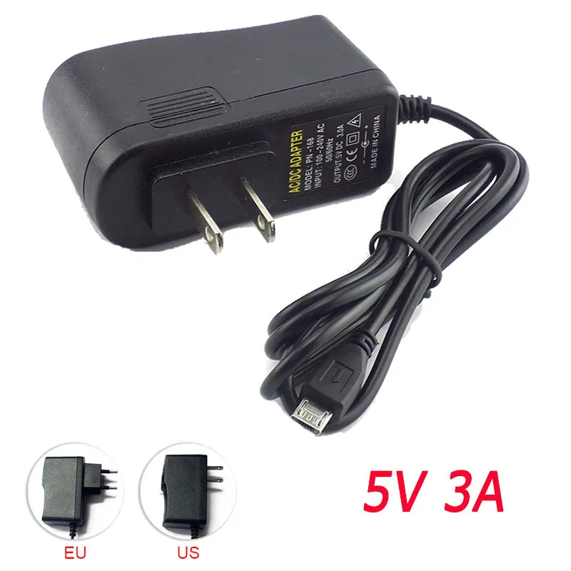 AC to DC 5V 3A Micro Usb Power Adapter 3000mA Supply Charger Transformer 100V-240V EU US Cord Plug For Raspberry Pi Zero Tablet