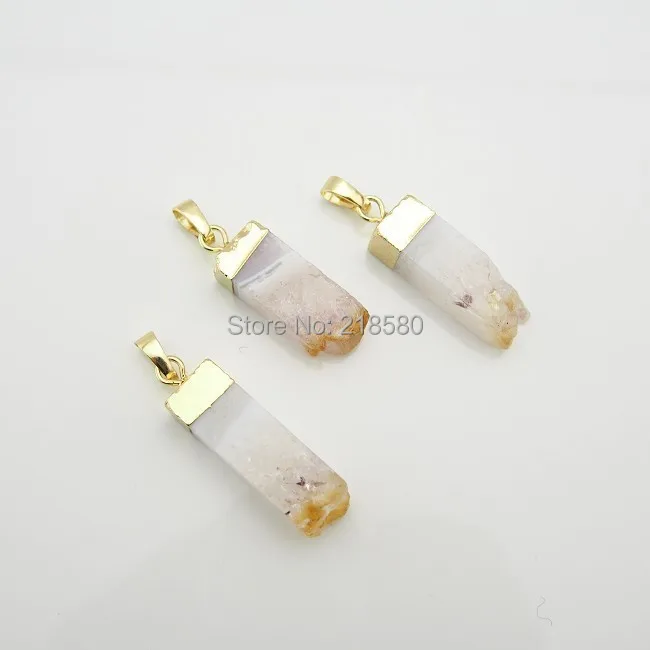 

PM27630 Citrin e Crystal Quartz Slice Pendants with Electroplated
