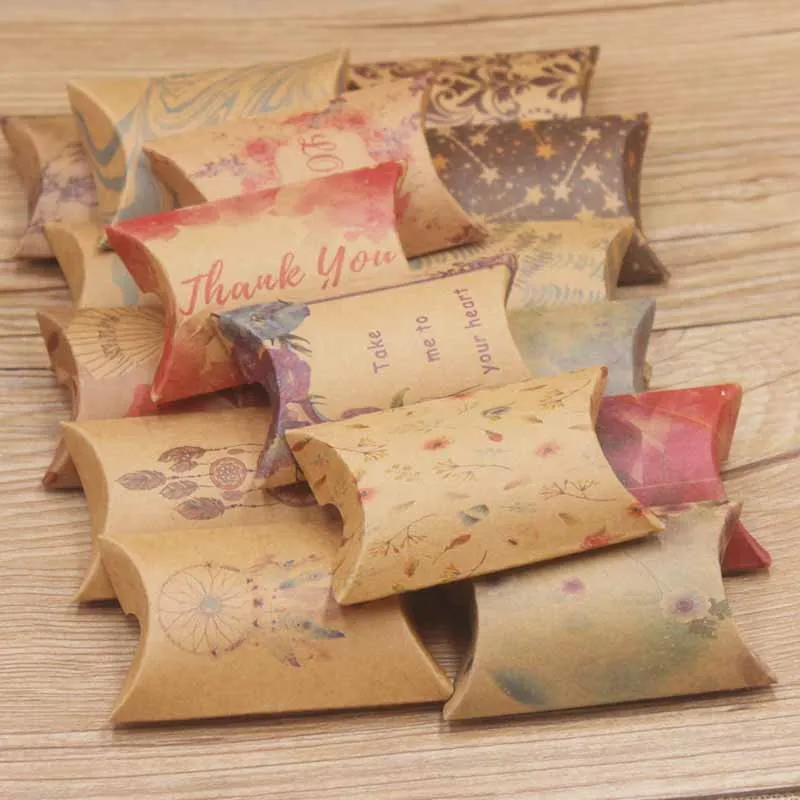 Vintag крафт-коробка для подушки для шоколада, конфет, печенья, Новая Свадебная вечеринка, детский душ, большая бумажная Подушка, подарочная упаковка, коробки