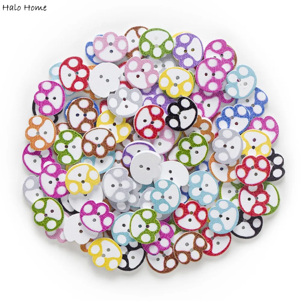 50pcs 2 Hole Cute Paw Wood Buttons Decor Home Clothing Sewing Scrapbooking Cartoon Flatback Embellishments 16x14mm 3
