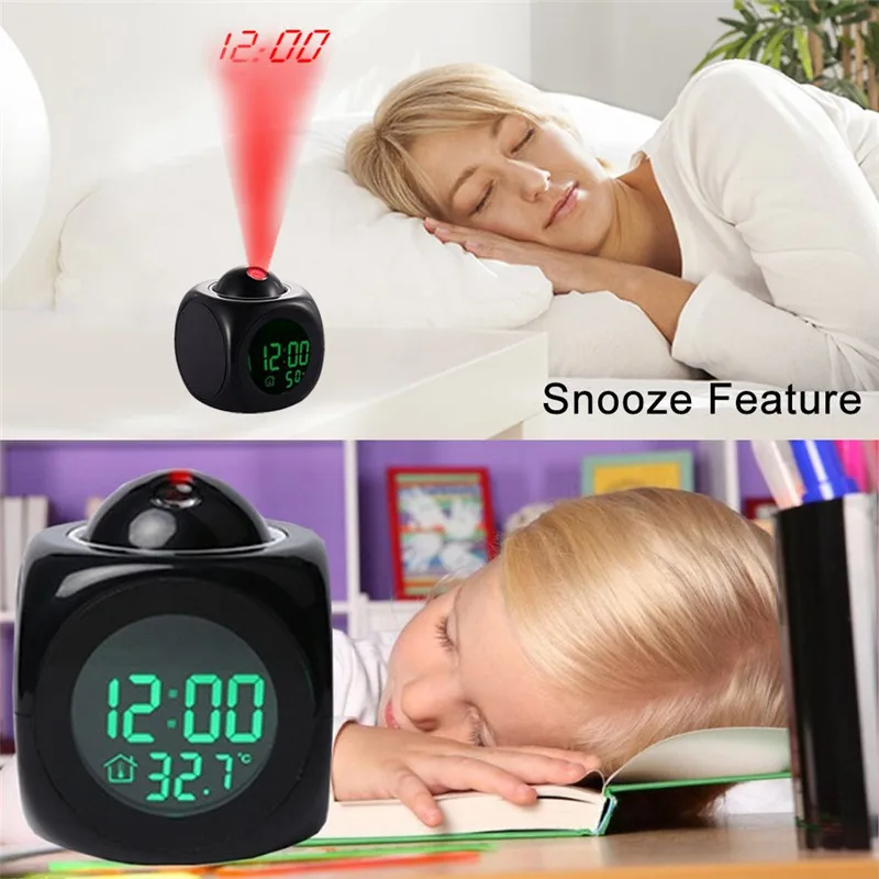 

LED Projector Alarm Clock Multi-Function Switched Digital Temperature Display Voice Talking Projection Clock Home Decor