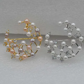 

Newly star style small 4.5mm freshwater pearl round brooch pendant