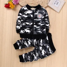 DIIMUU, 2 предмета, модная одежда для маленьких мальчиков и девочек камуфляжные наряды Повседневная бархатная верхняя одежда на молнии с длинными рукавами спортивные комплекты