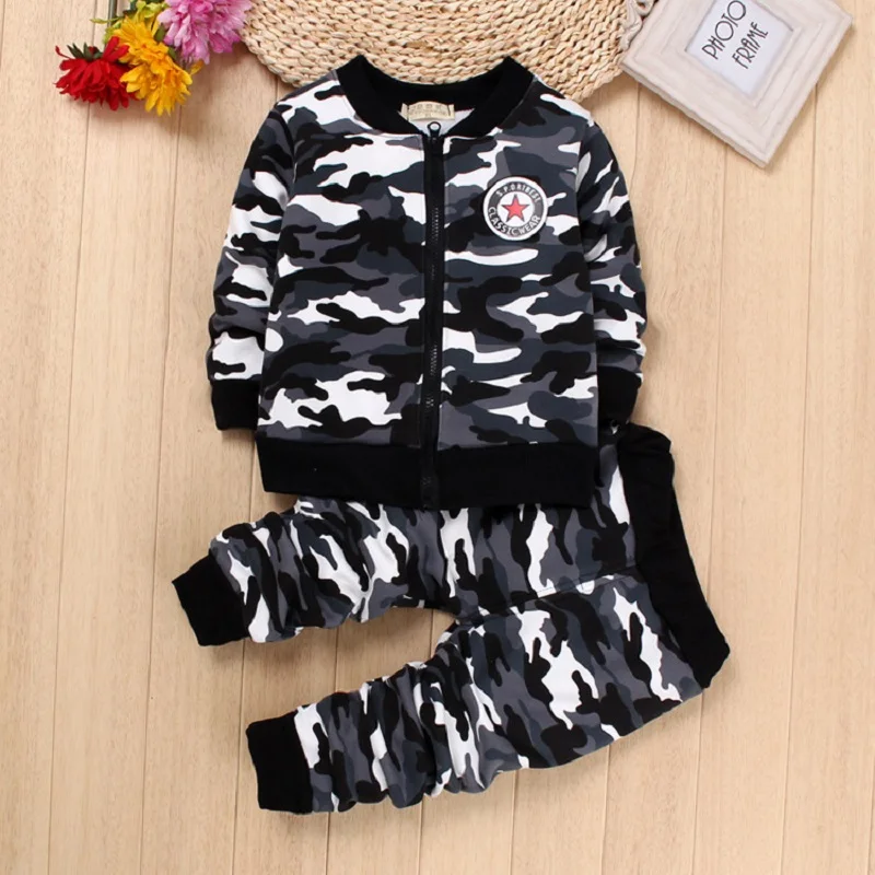 

DIIMUU 2Pcs Fashion Toddler Baby Boys Girls Clothing Camouflage Outfits Zipper Velvet Long Sleeve Casual Outerwear Sports Sets