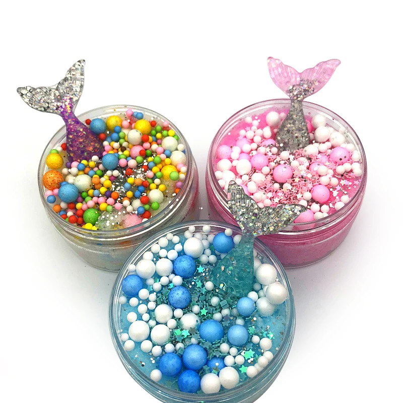 

100ML Colorful Slime Toy Mermaid Fluffy Light Clay Learning Education Toy Mud Anti-Stress DIY Slime Box Putty Kid Christmas gift