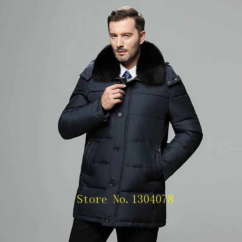 Брендовая мужская зимняя куртка, длинное пальто в русском стиле, шапка с меховым воротником, толстая ветрозащитная водонепроницаемая куртка на 90% белом утином пуху для мужчин-30 градусов