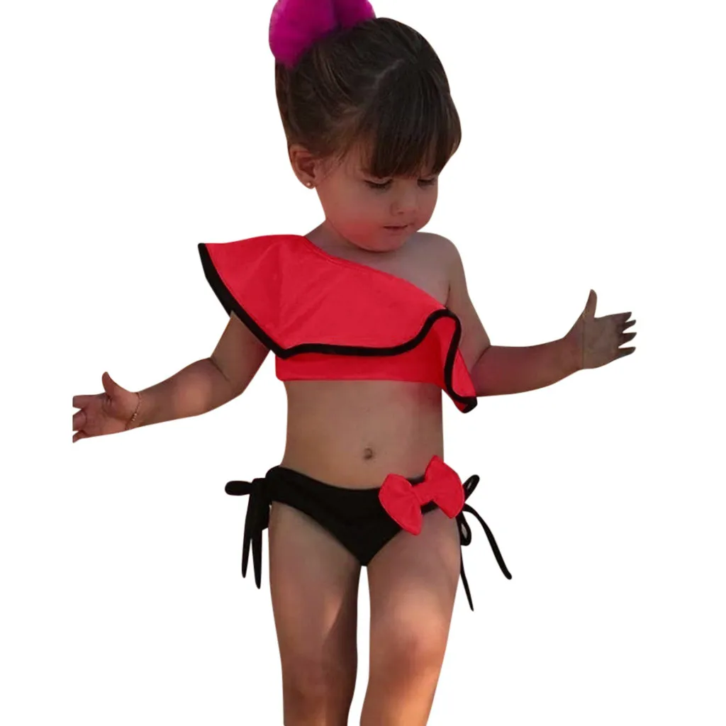 

TELOTUNY Kids Swimsuit Polyester 2PC Solid Print Ruffles Bow Bikini Swimsuit+Short 2019 Summer Toddler Baby Girl Clothes 19L0424