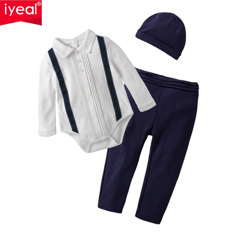 

IYEAL Newborn Baby Clothing Sets 2018 Autumn Baby Boys Clothes Toddler Infant Rompers + Trousers +Hat 3Pcs/Set Kids Outfits