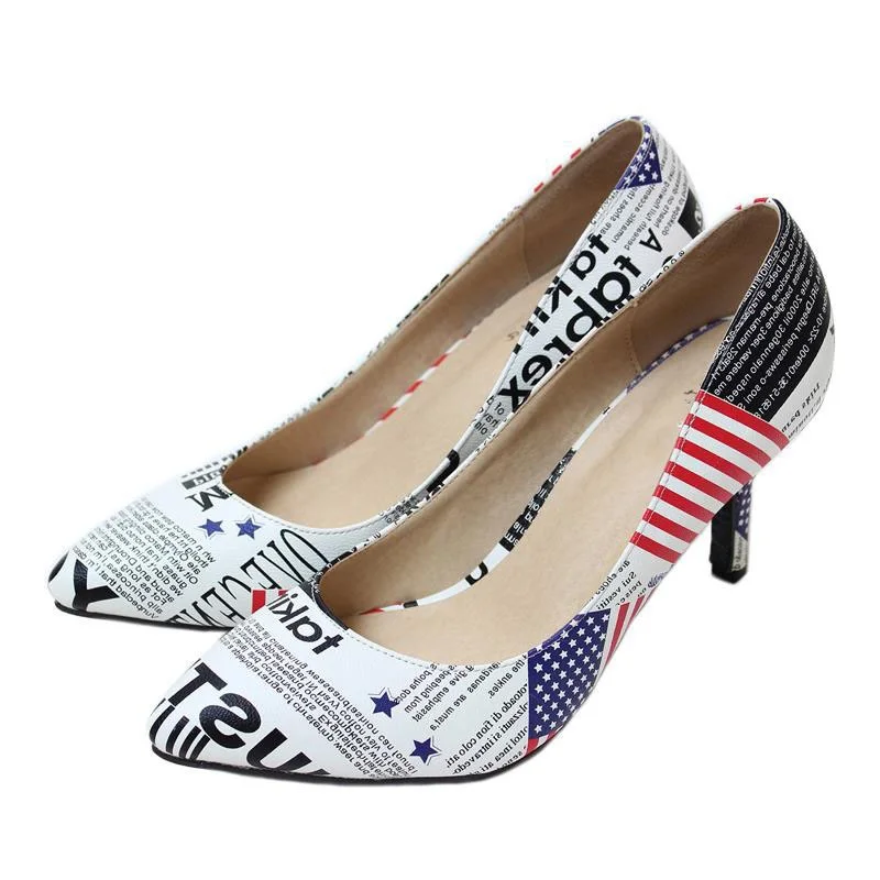 

New 2017 Size 33-41 Sheepskin Sheepskin American Flag Sexy High Heels Women Pumps Ladies Shoes Woman Chaussure Femme