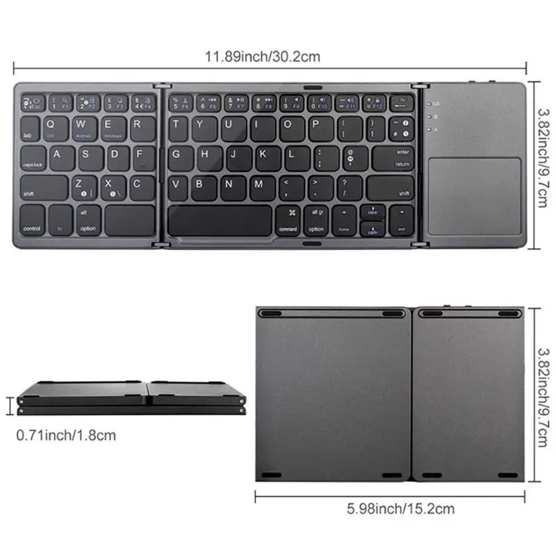 

Foldable Bluetooth Keyboard Pocket Size Portable Mini BT Wireless Touchpad Rechargeable Li-ion Battery