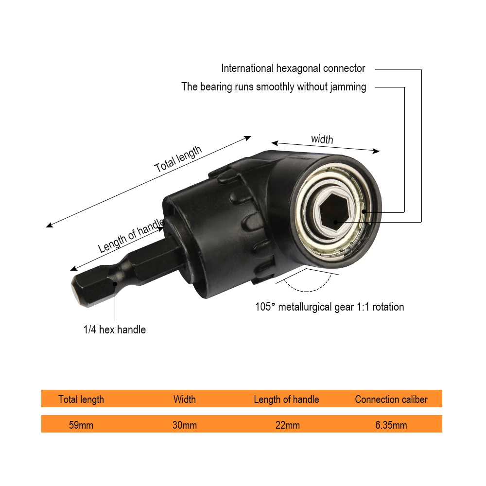 JelBo 105 Degrees Right Angle Adapter Drill Bits with 1/4
