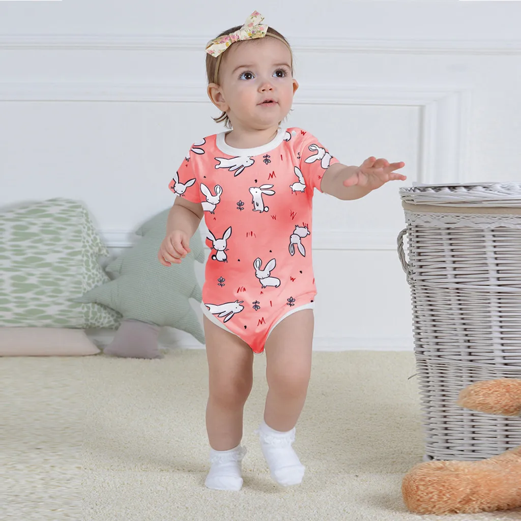 Infant baby clothes summer Short Sleeve baby boy easter days Rabbit Print Jumpsuit Romper newborn body first birthday outfit boy