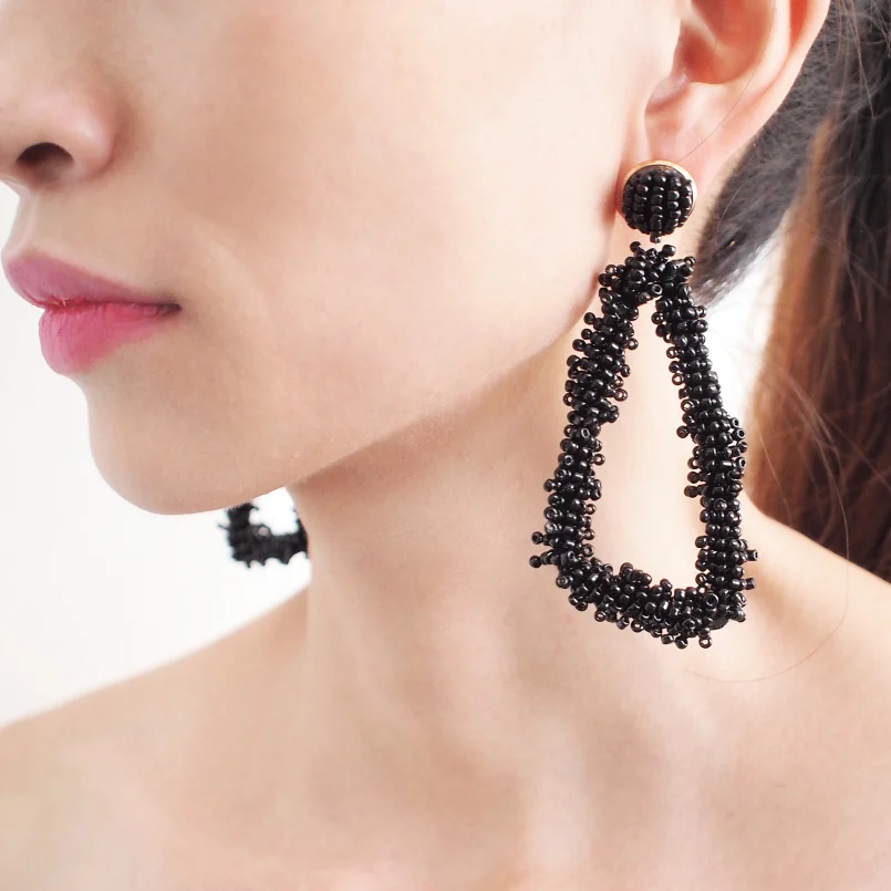 MANILAI Bohemian Geometric Big Earrings For Women Resin Beads Dangle Statement Earrings Fashion Jewelry Handmade Hanging Brincos