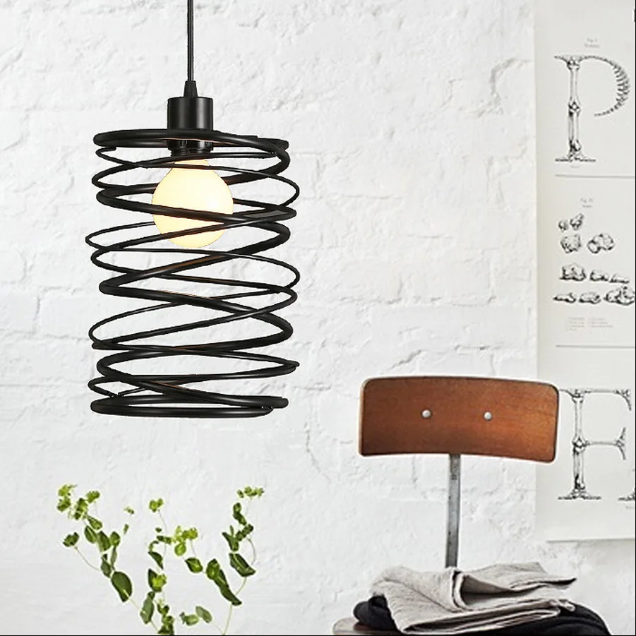 

Vintage loft black metal spiral shade pendant light Cage kitchen island lamp Motent industrial vintage hanging lighting fixtures