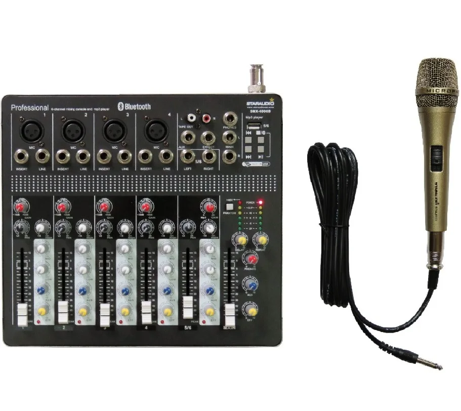 

STARAUDIO Pro Audio DJ Stage KTV 6CH Bluetooth USB Mixer Mixing Console W/ 1 Wired Microphone SMX-6000B
