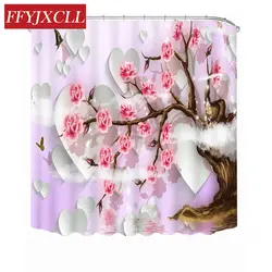 Творческий персик Cherry Blossom бабочка Водонепроницаемый полиэстер Ткань душ Шторы Экологичные Ванная комната Шторы