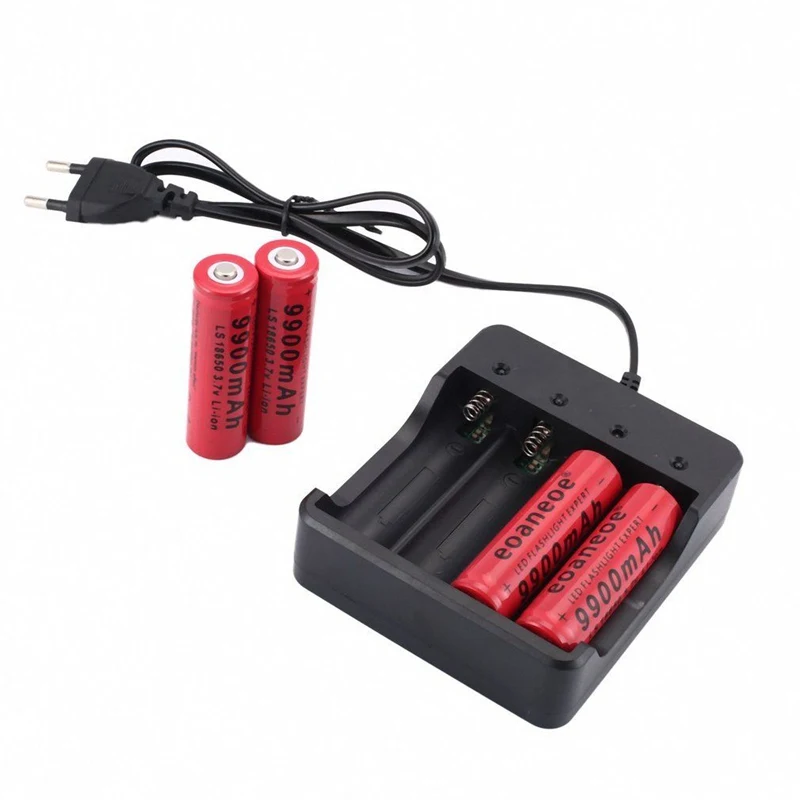 Подробная информация о eoaneoe 18650 3,7 V 9900 mAh литиевая аккумуляторная батарея 4 шт. 18650 литий-ионных батарей+ 1 зарядное устройство для фонарика