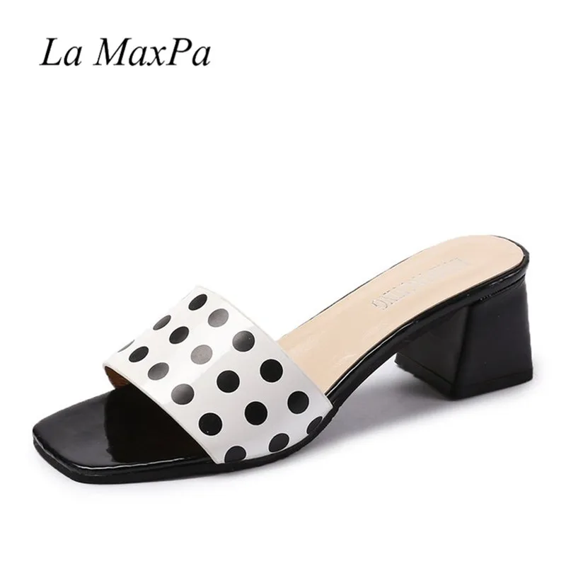 La MaxPa/Женская обувь; шлепанцы без задника; zapatos mujer; коллекция года; модные босоножки на высоком каблуке 5 см; черно-белые Тапочки с закрытым носком